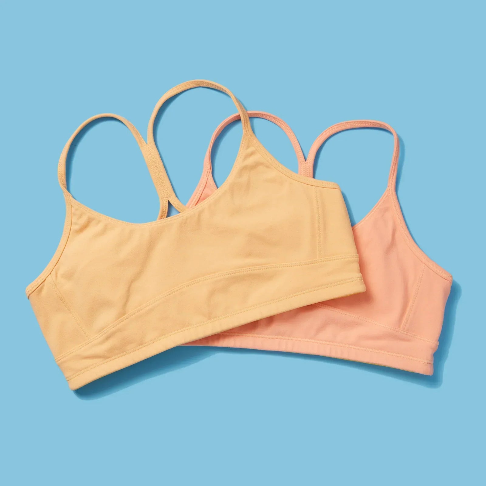 Two Yellowberry Tink Bras displayed on a blue background.