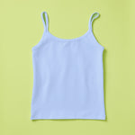 Yellowberry Jane Raindrop Light Blue Cotton Camisole Front On Green Background 