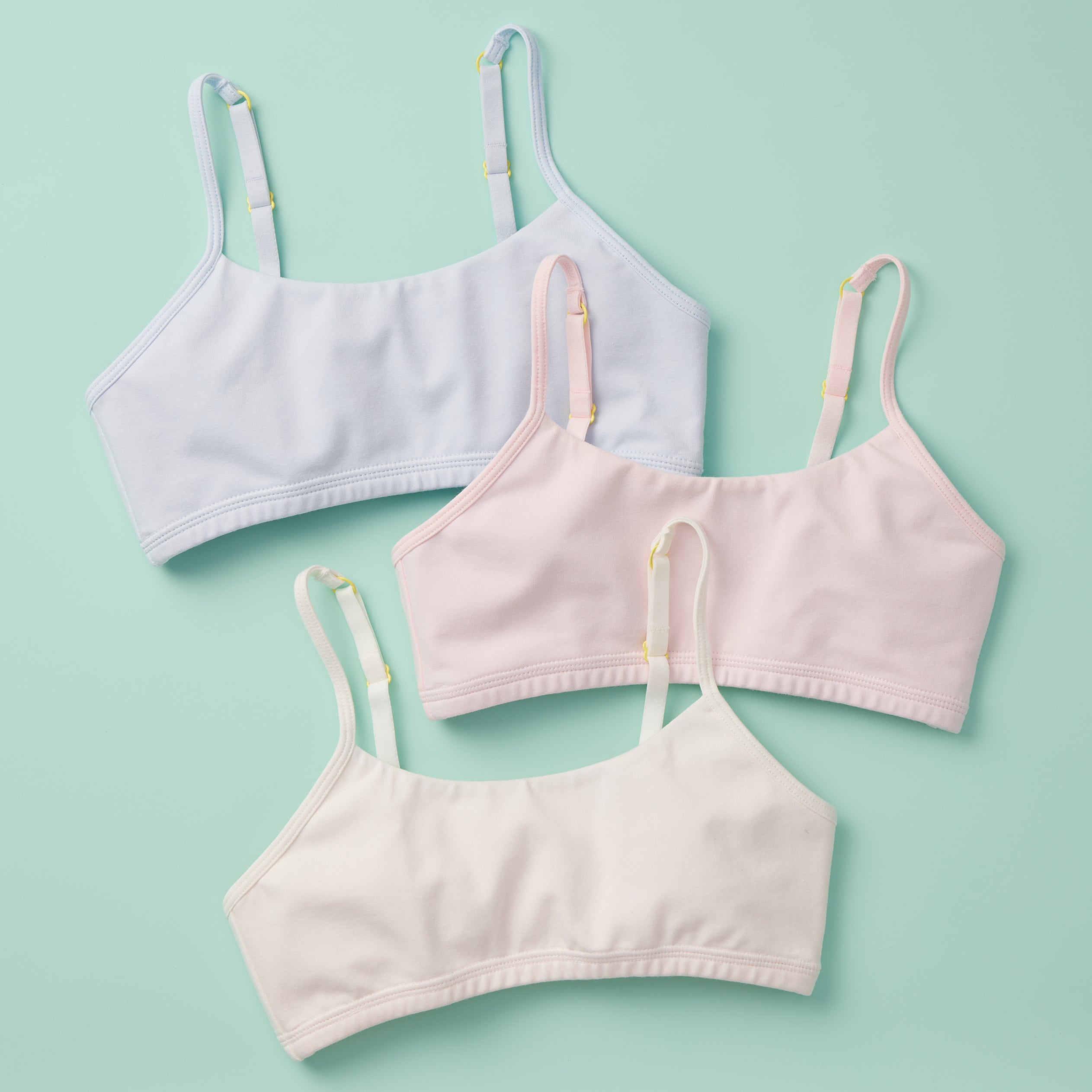 Yellowberry cotton first bras are almost invisible when wearing. Quality construction and a classic training bra.