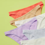 Yellowberry Petal Pima Cotton Bikini Underwear Bundle has a fuller coverage bottom. Made from luxurious Pima Cotton infused with a hint of Spandex, these undies provide the perfect amount of stretch for ultimate comfort and flexibility. The elastic waistband ensures a snug yet gentle fit, while the easy care instructions make laundry day a breeze. Seaside detail 6PK on lime front