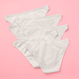 Yellowberry Petal Pima Cotton Bikini Underwear Bundle has a fuller coverage bottom. Made from luxurious Pima Cotton infused with a hint of Spandex, these undies provide the perfect amount of stretch for ultimate comfort and flexibility. The elastic waistband ensures a snug yet gentle fit, while the easy care instructions make laundry day a breeze. Snowflake White 6PK on pink back