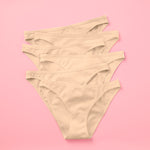 Yellowberry Petal Pima Cotton Bikini Underwear Bundle has a fuller coverage bottom. Made from luxurious Pima Cotton infused with a hint of Spandex, these undies provide the perfect amount of stretch for ultimate comfort and flexibility. The elastic waistband ensures a snug yet gentle fit, while the easy care instructions make laundry day a breeze. Doe 6PK on pink front