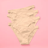 Yellowberry Petal Pima Cotton Bikini Underwear Bundle has a fuller coverage bottom. Made from luxurious Pima Cotton infused with a hint of Spandex, these undies provide the perfect amount of stretch for ultimate comfort and flexibility. The elastic waistband ensures a snug yet gentle fit, while the easy care instructions make laundry day a breeze. Doe 6PK on pink front