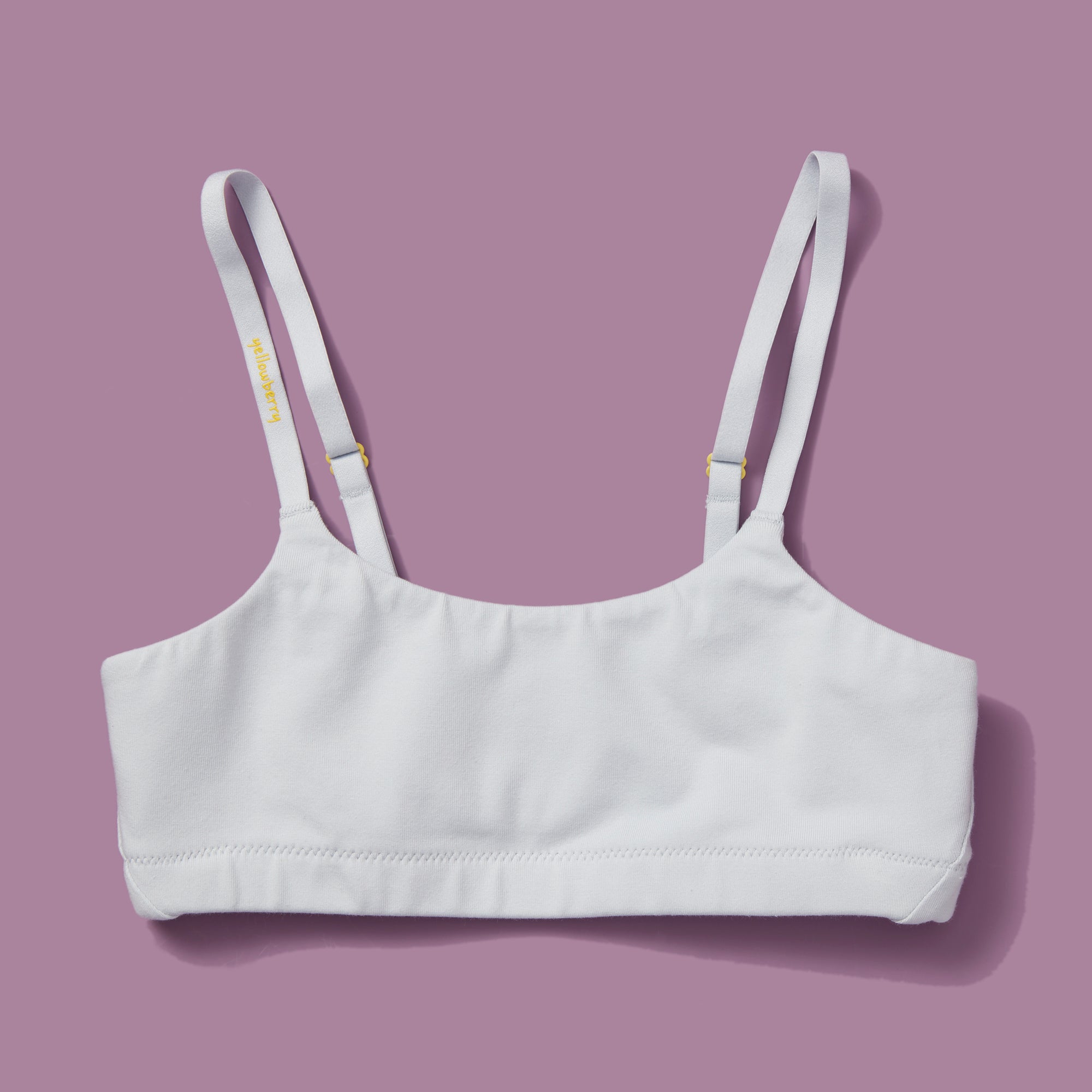 Yellowberry Pipit Raindrop Cotton Training Bra for gils by Yellowberry light blue bra laydown image on a purple background