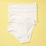 Yellowberry Simple Underwear In Snowflake White front image on yellow background bundle 6PK of Pima Cotton Underwear, designed with the utmost care and critique from moms and daughters far and wide. With a full coverage bottom and soft cotton construction, this underwear is high quality and great all day comfort.