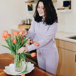 Yellowberry Uptown Jogger, where comfort meets effortless style. Inspired by lazy Sundays and forever being comfy. This cotton jogger is made with our beloved, lusciously soft cotton fabric. A thick, long lasting elastic band fits comfortably at the waist sewn with custom color matching drawstrings for added cohesiveness. With real, deep pockets and a sleek, flattering fit, they’re designed manufactured in the USA. Huckleberry Lavender Flowers