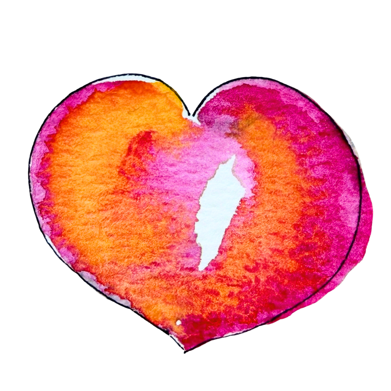 Heart-shaped object with pink and orange gradient on a white background