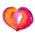 Heart-shaped object with pink and orange gradient on a white background