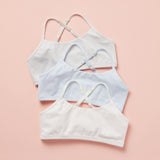 Yellowberry Ladybug Great Starter Bundle Bra on a set of three beautiful pastel colors front image with adjustable straps and an easy pull over design for a simple and easy off-on fit.