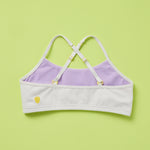 Back laydown detail image of best-selling Yellowberry Ladybug Bra in the color Morning Mist. The Absolute Best First Bra Ever Made. The Ladybug is our #1 best-selling bra for a reason. Built with a thicker, double layered cotton fabric, it ensures full coverage and support. All natural fabrics, incredibly soft. Anti microbial. Everyday bra for girls, tweens, and teens. Cotton fabric. Great for sensitive skin.