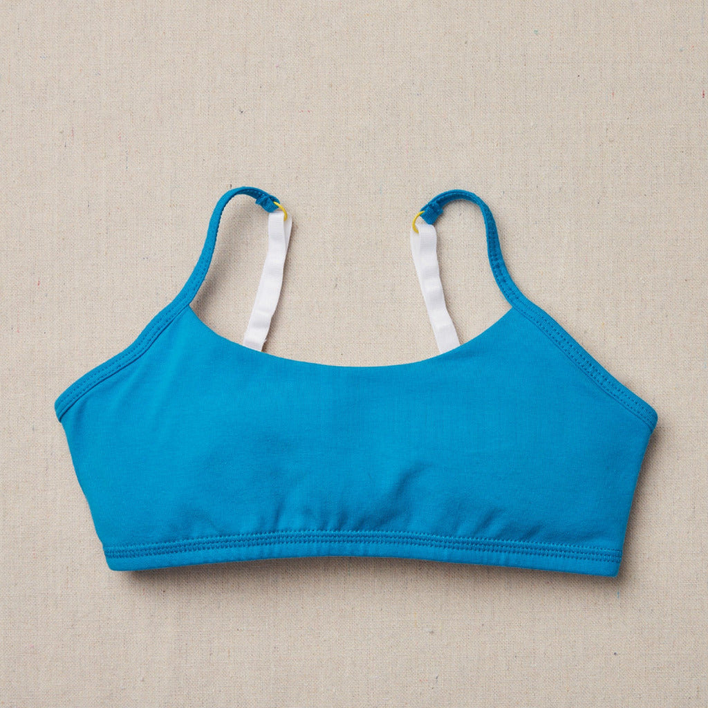The original first bra for girls. Often copied, never equal. Yellowberry Ladybug Bra in blue.