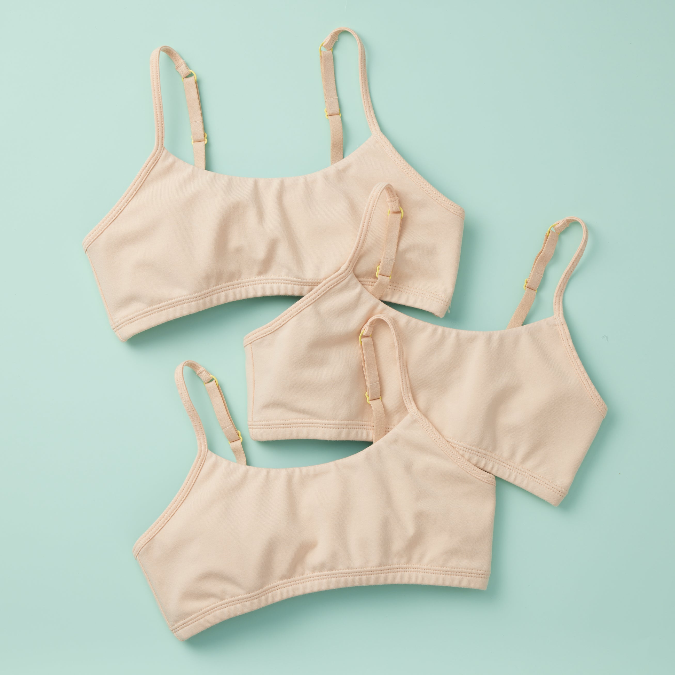 Original Yellowberry Training Starter Bra for girls in a new 3PK Bundle.  A soft pima cotton for starter bra for girls with sensitive skin.  The best quality full coverage bra with no padding bralette for tweens. 