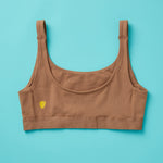Yellowberry Scoop light to medium Bralette for girls, tweens, and teens. Made for lighter to medium activity (hiking, spinning, yoga, barre, etc.). Available in four neutral colors and extended sizes for all. 