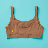 Yellowberry Scoop light to medium Bralette for girls, tweens, and teens. Made for lighter to medium activity (hiking, spinning, yoga, barre, etc.). Available in four neutral colors and extended sizes for all. 