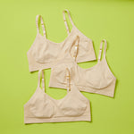 Yellowberry Tulip Doe in a 3PK Bundle in our signature seamless fabric especially great for girls with skin sensitivities. A perfect training bra ensuring all day comfort with adjustable straps and a triangle design.