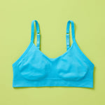 Our Tulip Bra is updated with softer and slightly thicker fabric, fremont  (blue) front. We added gentle ruching to allow room and support for development and growing girls. The Tulip bra is a fantastic option for all girls in search of an everyday, blissfully soft and comfortable addition to their top drawers.