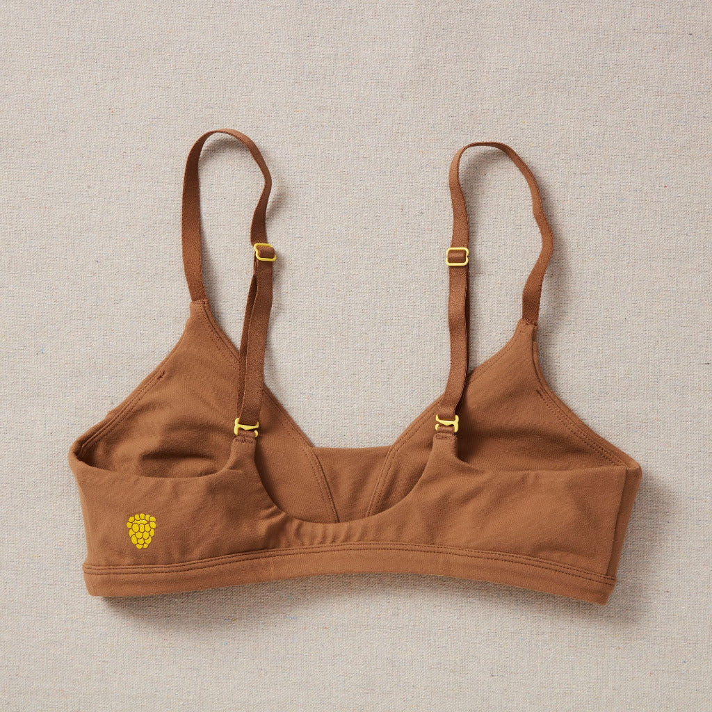 Back close detail image of Yellowberry Wish Bra in mocha. The Wish Bra is double-layered and fully lined to ensure full coverage. 