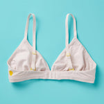 Yellowberry’s Joey Bra for Girls: A bra that grows with you. Made with double layered cotton-spandex fabric (great for sensitive skin!) just for girls beginning to develop. For girls, by girls! Back aydown light pink.